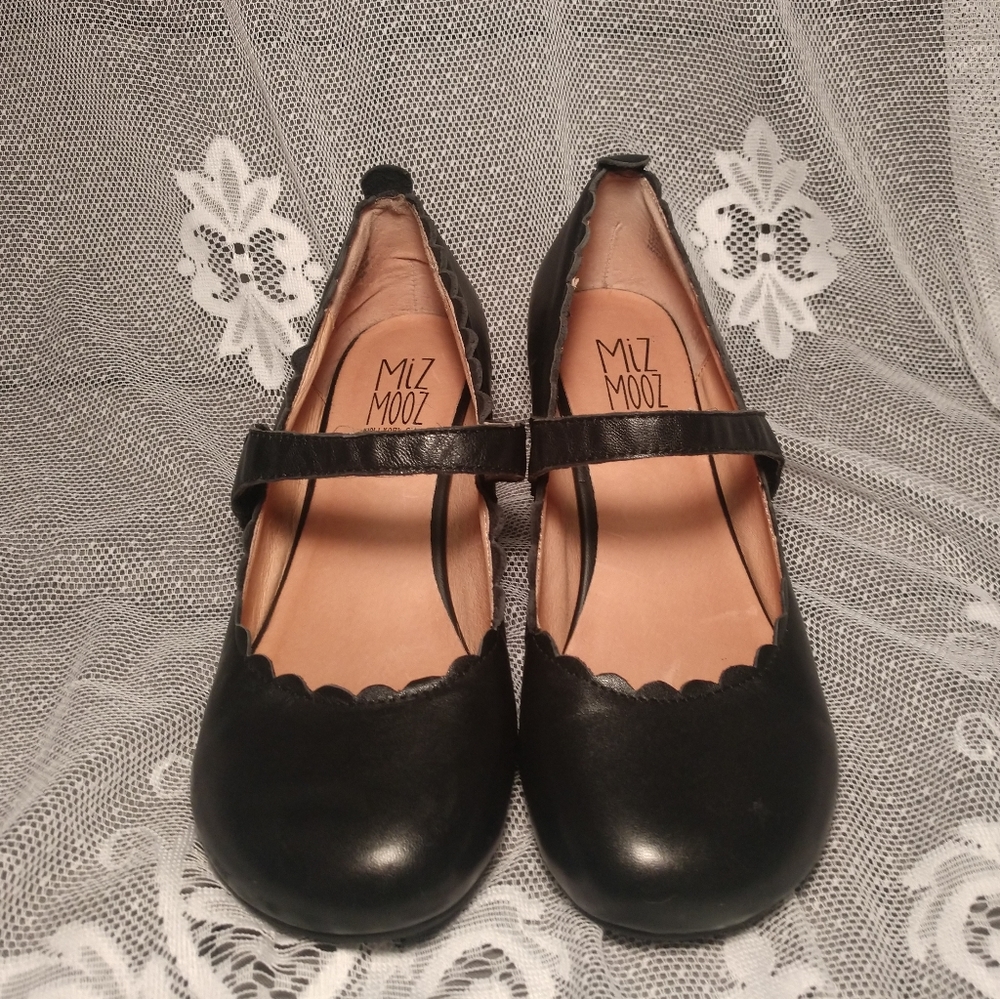 Miz Mooz Tate Black Leather Mary Jane Heels